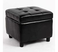 SLGGPJBU Puf tapizado de cuero con forma de cubo, reposapiés de madera maciza, mesa de centro cuadrada de cuero, banco pequeño
