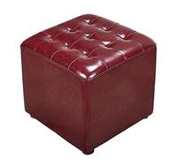 SLGGPJBU Puf tapizado de cuero cubo, reposapiés cuadrado de madera maciza, mesa de centro, banco pequeño, color café, 40 x 40 x 35 cm
