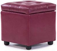 SLGGPJBU Puf tapizado de piel con forma de cubo, reposapiés cuadrado de madera maciza, mesa de centro, banco pequeño