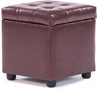 SLGGPJBU Reposapiés con tapa, reposapiés de cuero resistente al agua, caja de almacenamiento oculta, taburete rectangular cuadrado, color morado claro