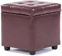 SLGGPJBU Reposapiés con tapa, reposapiés de cuero resistente al agua, caja de almacenamiento oculta, taburete rectangular cuadrado, color morado claro