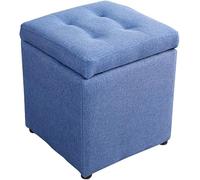 SLGGPJBU Reposapiés de almacenamiento de 12 pulgadas, reposapiés de lino con esponja gruesa, reposapiés tapizado, asiento adicional debajo de la mesa, color azul
