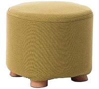 SLGGPJBU Reposapiés moderno y sencillo, patas de madera maciza, cojín de lino, redondo, multifuncional, taburete de sofá, banco de madera