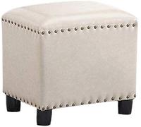 SLGGPJBU Reposapiés para descansar, reposapiés tapizado vintage con remaches, taburete de madera maciza, taburete cambiador de zapatos, sala de estar, sofá, mesa auxiliar, reposapiés cuadrado de cuero
