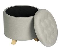 SLGGPJBU Reposapiés taburete de almacenamiento taburete taburete gris oscuro tapizado taburete de lino silla de puf redondo multifuncional con cubierta desmontable, crema para decoración del hogar