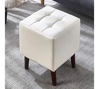 SLGGPJBU Taburete acolchado con asiento acolchado, reposapiés, mesa auxiliar Samll en marco de madera maciza, reposapiés de cubo con patas fuertes, sala de estar, dormitorio, piel sintética gris