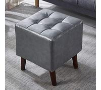 SLGGPJBU Taburete acolchado con asiento acolchado, reposapiés, mesa auxiliar Samll en marco de madera maciza, reposapiés de cubo con patas fuertes, sala de estar, dormitorio, piel sintética gris