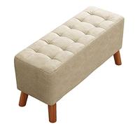 SLGGPJBU - Taburete cambiador de lino acolchado con patas de madera maciza, pequeño reposapiés rectangular moderno para salón, dormitorio, gris oscuro