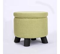 SLGGPJBU Taburete de almacenamiento con patas, taburetes redondos de algodón y lino para el dormitorio, reposapiés para sala de estar, azul lago, 33 x 23 cm