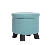 SLGGPJBU Taburete de almacenamiento con patas, taburetes redondos de algodón y lino para el dormitorio, reposapiés para sala de estar, azul lago, 33 x 23 cm