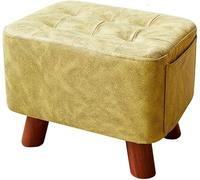 SLGGPJBU Taburete de pie con patas de madera maciza, mesa de centro rectangular con bolsa de almacenamiento lateral, extraíble para limpieza, sala de estar, dormitorio, tela de tecnología azul