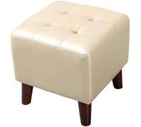 SLGGPJBU Taburete de piel - Taburete acolchado suave y compacto con patas de madera maciza, ahorro de espacio para sala de estar y dormitorio, color blanco, 12.6 pulgadas