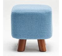 SLGGPJBU Taburete de tela de lino, asiento pequeño de puf acolchado de madera maciza, reposapiés, banco de zapatos, color azul