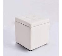 SLGGPJBU Taburete otomano de cuero, moderno taburete cuadrado minimalista para sala de estar, taburetes de madera maciza, silla con asiento pequeño, antideslizante, impermeable, color blanco