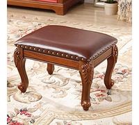 SLGGPJBU Taburete pequeño de cuero pequeño cuadrado con patas de madera, mesa de café, reposapiés acolchado para entrada de puerta, 40 x 30 cm, color azul