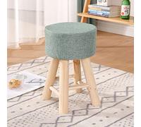 SLGGPJBU Taburete redondo acolchado con 4 patas de madera para cambiar zapatos con funda extraíble de lino de algodón para sala de estar, dormitorio, taburete de pie, azul oscuro, 28 x 28 x 42 cm