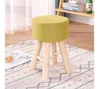 SLGGPJBU Taburete redondo acolchado con 4 patas de madera para cambiar zapatos con funda extraíble de lino de algodón para sala de estar, dormitorio, color azul claro, 71 x 71 x 10 cm