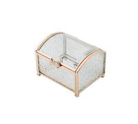 SLHEQING Cajas para Joyas de Vidrio, Joyero De Cristal Dorado, Caja de Joyería Geométrica con Tapa de Cristal para Collares, Anillos, Pulseras