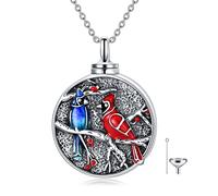 SLIACETE Collares de urna cardenal roja para cenizas humanas de mascotas, plata de ley 925 con estampado de huellas de perro, calavera, búho, joyería de cremación para mujer, Plata esterlina