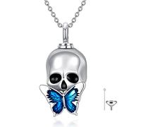 SLIACETE Collares de urna de calavera para cenizas de plata de ley 925 con calavera de mariposa y cremación para cenizas humanas para mascotas, recuerdo para mujeres