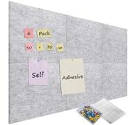 Sliandtelly Paquete de 6 azulejos de fieltro para paredes, tableros de anuncios autoadhesivos de 30 x 30 cm con 60 chinchetas para el hogar, oficina, cocina, tablero de corcho de 12 mm de grosor,