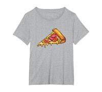Slice of Pizza Design Pepperoni Pizza Lover Italian Food Camiseta, Mujer Tallas Grandes, Gris Jaspeado, 1XL Grande