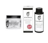 Slick Gorilla Pack Peinado Hombres - Pomada de Arcilla 75 ml & Polvo de Peinado 20 ml, Fijación Fuerte, Acabado Mate y Volumen