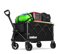 SLIDBEAT Carro Transporte Plegable Todo Terreno XL para Jardín, Camping y Compras, Carga Máxima 120KG, Sistema de Doble Freno, Mango Ajustable en Altura, Estructura Desmontable y Lavable a Máquina