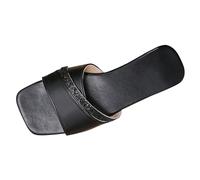 Slide de las mujeres Slip-on sandalias planas mulas | Sandalias de punta cuadrada de cuero sintético con punta abierta para vacaciones boho zapatos para vacaciones al aire libre