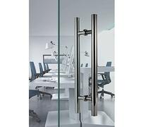Sliding Push Pull Door Master Bath Hardware,Round Double-Side Stainless Steel Glass Door Handle/H-Shaped Wood Gate Grab Bar(Gray,Length 150cm(59inch))