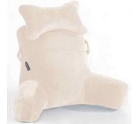 SLIGUY Almohada de Lectura Almohada de Descanso en Cama Extra Grande de 31 Pulgadas con Rollo de Cuello y Brazos Desmontables, Almohadas de Espalda para Adultos para Leer, Relajarse, Beige