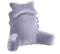 SLIGUY Respaldo de Lectura Extragrande, 78,7 cm, con cojín Cervical extraíble y reposabrazos para Sentarse en la Cama, sofá o Suelo, Adultos, Ideal para Leer o Ver TV, Gris