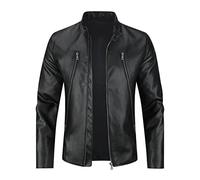 Sliktaa - Chaqueta de piel sintética ecológica de invierno con un cuello alto, de entretiempo, tipo motero, piloto, cremallera, informal, cuero, fresco, clásico, Negro D, XXL
