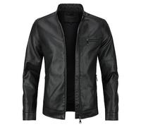 Sliktaa - Chaqueta de piel sintética ecológica de invierno con un cuello alto, de entretiempo, tipo motero, piloto, cremallera, informal, cuero, fresco, clásico, Negro E, XXL