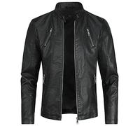 Sliktaa - Chaqueta de piel sintética ecológica de invierno con un cuello alto, de entretiempo, tipo motero, piloto, cremallera, informal, cuero, fresco, clásico, Negro A, XXL
