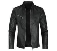 Sliktaa - Chaqueta de piel sintética ecológica de invierno con un cuello alto de transición de colchonetas moto piloto con cremallera casual con cremallera de cuero fresco clásico, #PY08 Negro, L