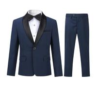 Sliktaa niños traje de dos piezas chal solapa de un botón vestido de banquete de boda caballero elegante y cómodo, azul, 6 años
