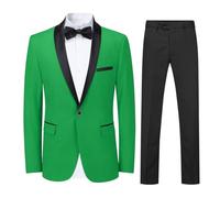 Sliktaa Traje de 2 piezas para hombre, ajuste delgado, traje de cena formal, traje de cena formal con un botón, solapa con muescas, chaqueta y pantalones, verde, M