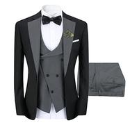 Sliktaa Traje de 3 piezas para hombre con un botón, ajustado, formal, boda, cena, chaqueta, chaleco y pantalones, multicolor, gris, L