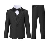 Sliktaa - Traje de 3 piezas para niño, 1 botón, cuello con solapa, para boda, cumpleaños, fiesta, graduación, traje de gala, chaqueta, chaleco, pantalones multicolor, Negro , 10 años