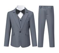 Sliktaa - Traje de 3 piezas para niño, 1 botón, cuello con solapa, para boda, cumpleaños, fiesta, graduación, actuación, chaqueta, chaleco, pantalones multicolor, gris oscuro, 10 años