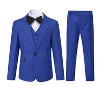 Sliktaa Traje de 3 piezas para niños con cuello de solapa con un botón, trajes para bodas, cumpleaños, fiestas, bailes de graduación, traje de rendimiento, chaleco, pantalones, multicolor, azul, 14
