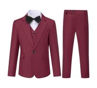 Sliktaa Traje de 3 piezas para niños con cuello de solapa con un botón, trajes para bodas, cumpleaños, fiestas, bailes de graduación, traje de rendimiento, chaleco, pantalones, multicolor, borgoña, 6