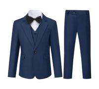 Sliktaa Traje de 3 piezas para niños con cuello de solapa con un botón, trajes para bodas, cumpleaños, fiestas, bailes de graduación, traje de rendimiento, chaleco, pantalones, multicolor, marine, 6
