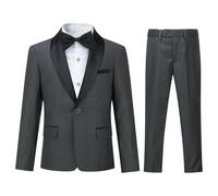Sliktaa - Traje de dos piezas para niño, con solapa y un botón, elegante y cómodo, ideal para banquetes de bodas y caballeros, gris, 16 años