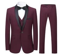 Sliktaa Trajes para Hombre 3 Piezas Slim Fit Boda Formal Traje de Cena Negro Azul Marino Vino Rojo Un botón con Muesca Solapa Esmoquin Blazer Chaqueta Chaqueta y Pantalones