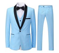 Sliktaa Tuxedo 3 piezas para Hombre Corte Ajustado Elegante Clásico Reunión de Negocios Boda Baile Diario, azul celeste, XL