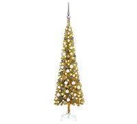 Slim Christmas Tree with Leds&Ball Set Home Indoor Outdoor Garden Xmas Holiday Decoration Celebration Ornament Trees Seasonal Decor Red Fashionable，Red and Grey-210 x 55 cm