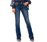Slim Fit Jeans Damen Lange Stretch Denim Hose Mid Waist Jeanshose Einfarbig Jeans Hosen Wide Leg Schlaghose Hohe Taille Schlagjeans läSsig Bootcut Jeanshosen Flared Fit Freizeithose, azul oscuro, L