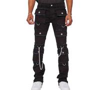 Slim Fit Stretch Jeans Street Hip-Hop Leggings Pantalones con Multi Bolsillos Vaqueros Casuales (Black 1,XL)